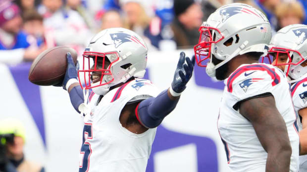 New England Patriots safety Jabrill Peppers after recovering a New York Giants fumble.